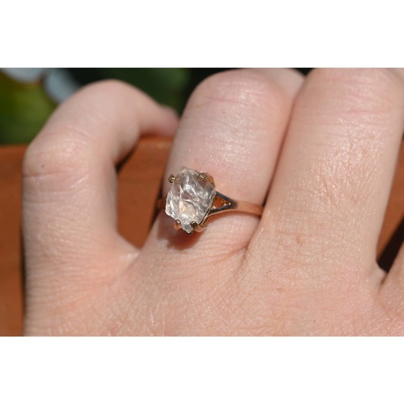 14k Rose Gold Ring Raw Stone Ring Rough Diamond Ring Wedding Band Unique - Picture 1 of 6